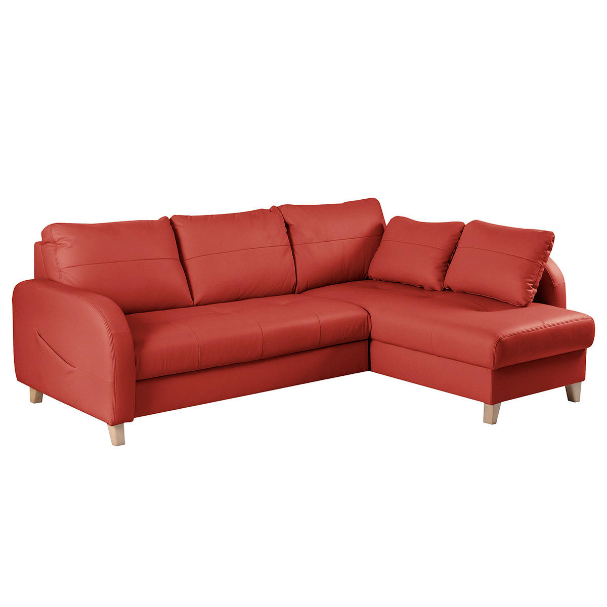 ECKSOFA Rot Echtleder Lederlook  - Buchefarben/Rot, Design, Leder/Holz (227/168cm) - Livetastic