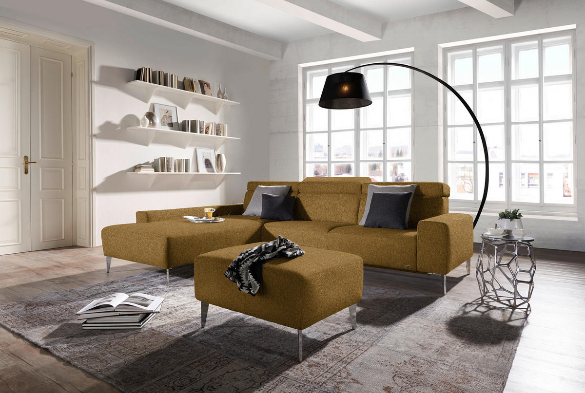 ECKSOFA  in Mikrovelours Senfgelb  205/288 cm  - Senfgelb/Alufarben, Design, Textil (205/288cm) - Sedda