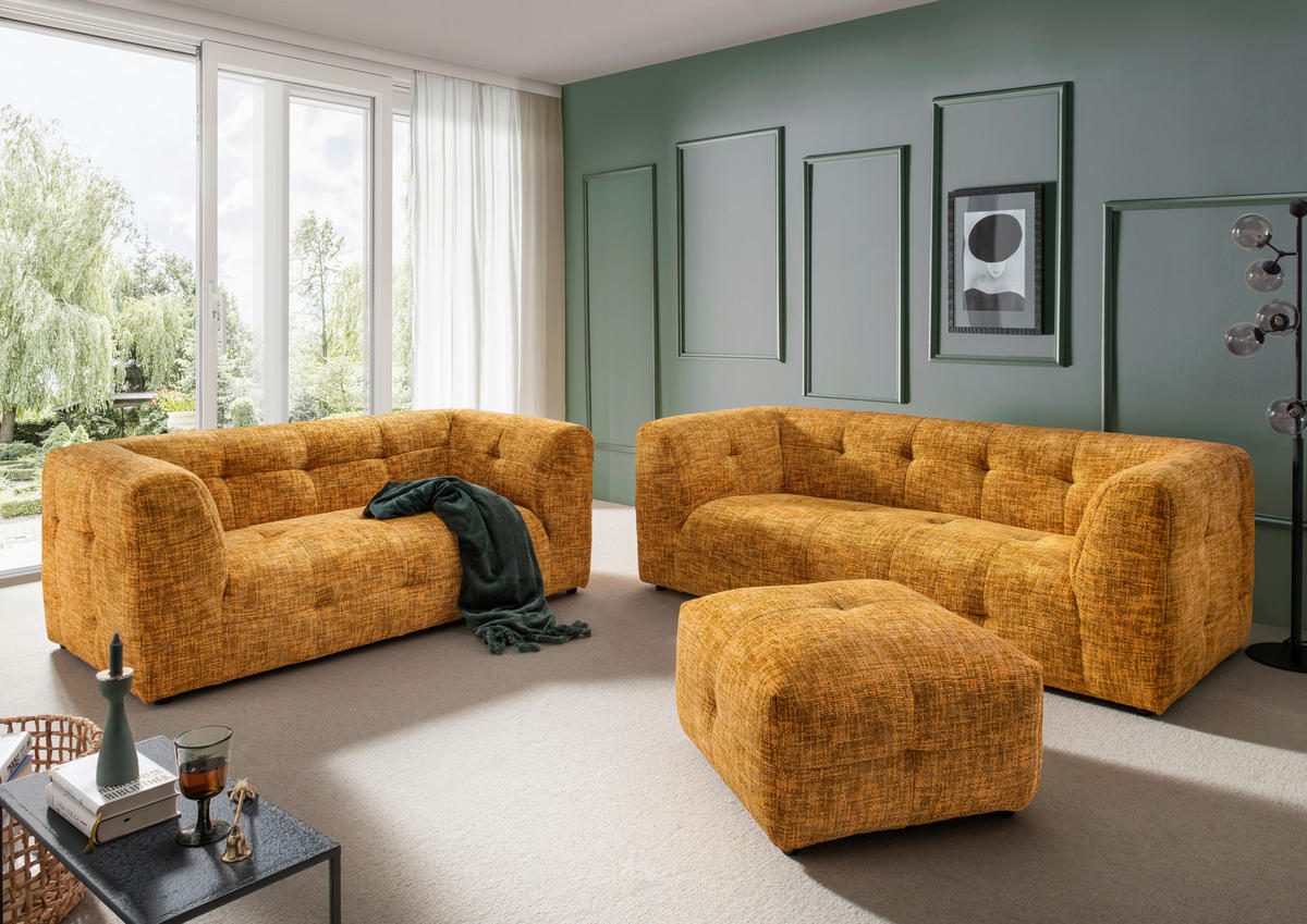 HOCKER in Textil Goldfarben  - Goldfarben/Schwarz, Design, Kunststoff/Textil (72/44/72cm) - Livetastic