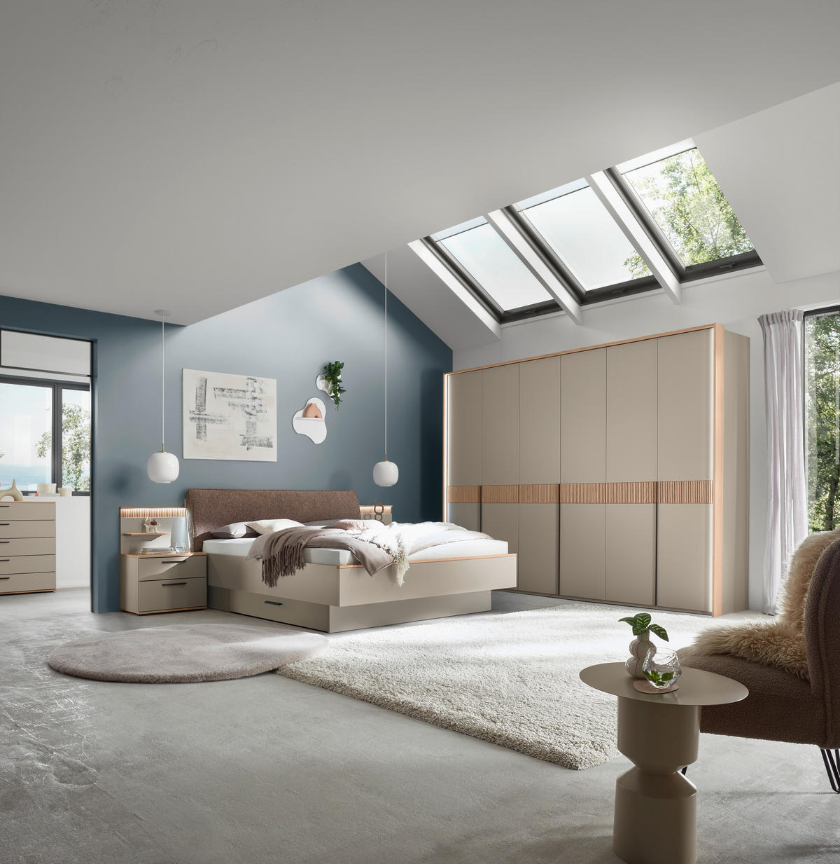 BETT 180/200 cm,  in Taupe, Eiche Bianco, gepolstertes Kopfteil,  - Taupe/Eiche Bianco, Design, Holz (180/200cm) - Dieter Knoll