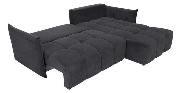 ECKSOFA Anthrazit Plüsch Zierkissen, Rückenkissen, Bettkasten, Schlaffunktion, Rücken echt, Liegefläche im Originalstoff  - Anthrazit/Schwarz, KONVENTIONELL, Kunststoff/Textil (253/192cm) - Carryhome