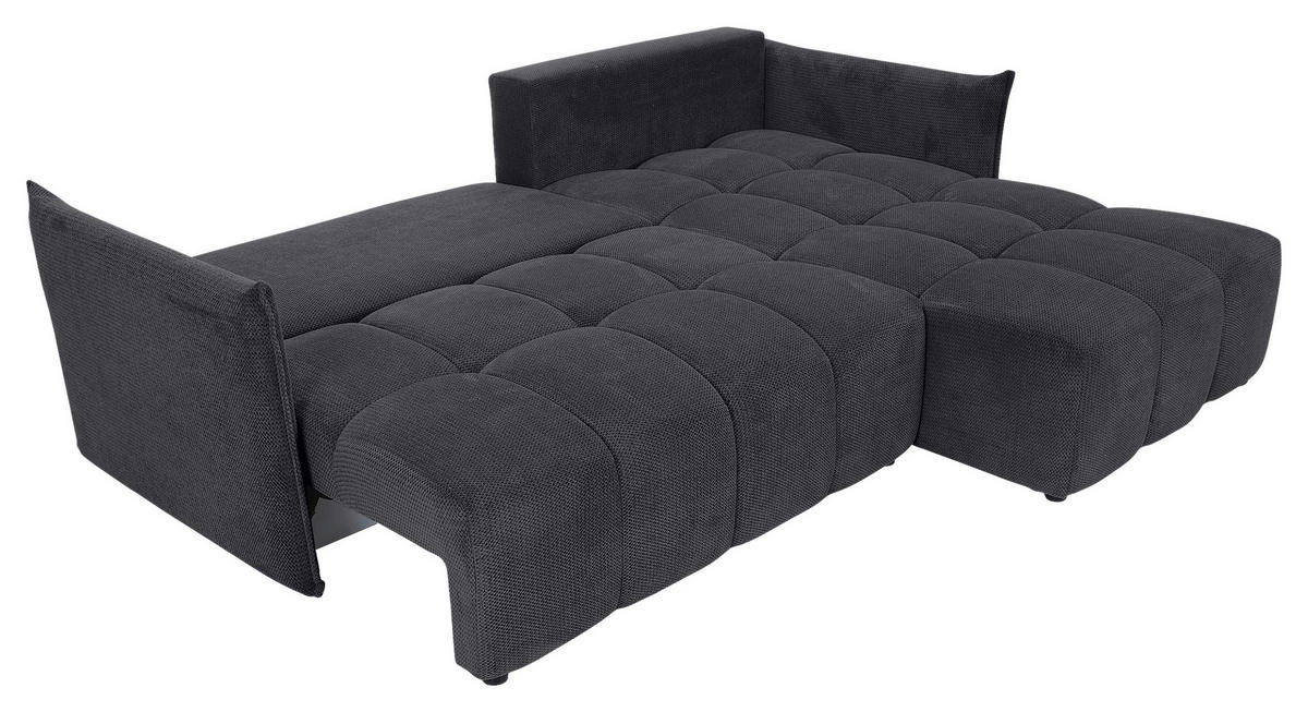ECKSOFA Anthrazit Plüsch Zierkissen, Rückenkissen, Bettkasten, Schlaffunktion, Rücken echt, Liegefläche im Originalstoff  - Anthrazit/Schwarz, KONVENTIONELL, Kunststoff/Textil (253/192cm) - Carryhome