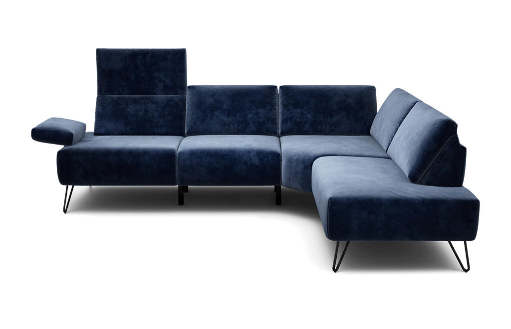 ECKSOFA Cosy Dunkelblau Samt  - Schwarz/Dunkelblau, Design, Textil/Metall (248-263/193cm) - SENSOO
