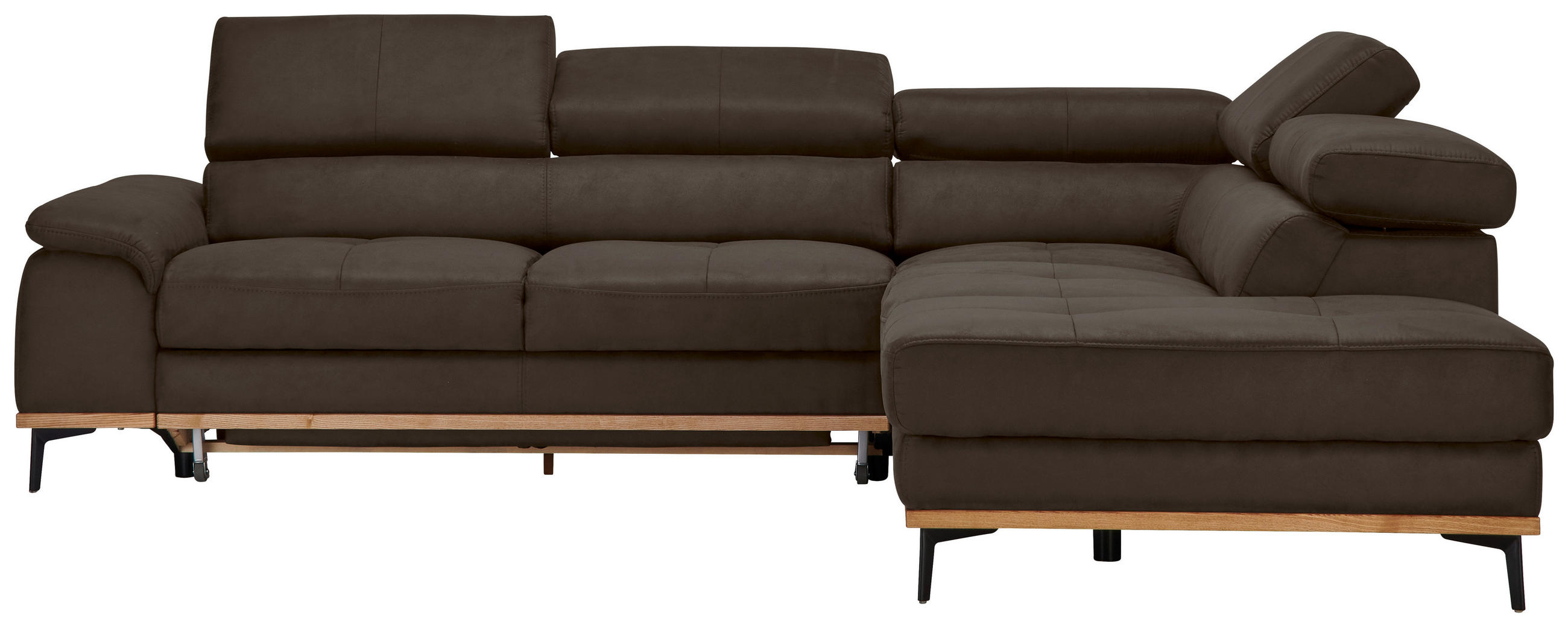 ECKSOFA Lederlook Anthrazit  - Anthrazit/Schwarz, Natur, Holz/Textil (282/226cm) - Novel