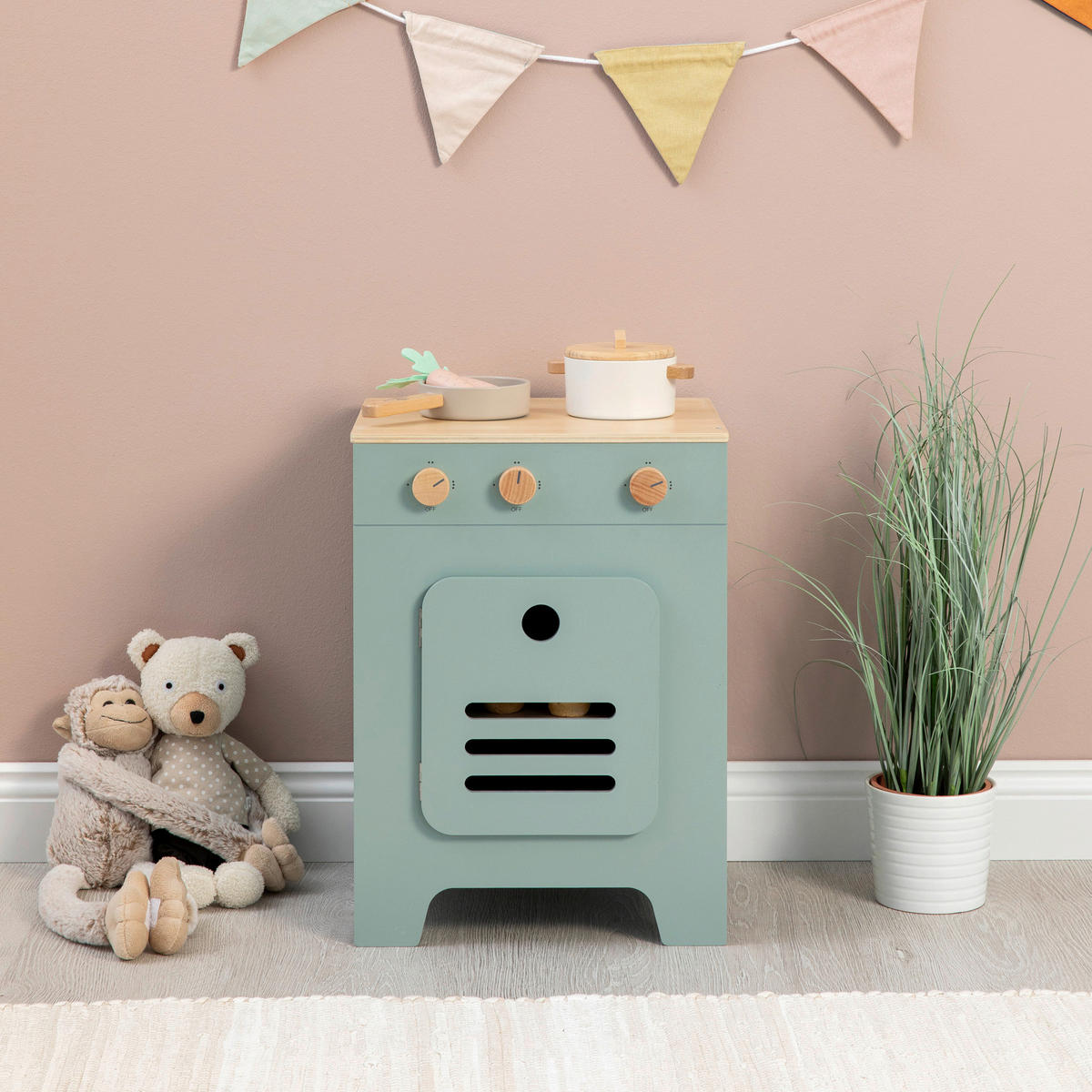 KINDERKÜCHE MIX & MATCH  - Salbeigrün/Naturfarben, Basics, Holz/Holzwerkstoff (35/31,5/48cm) - MUSTERKIND