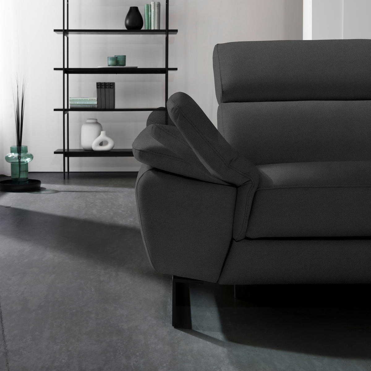 ECKSOFA in Echtleder Anthrazit  - Anthrazit/Schwarz, Design, Leder/Metall (225/281cm) - Celina Home