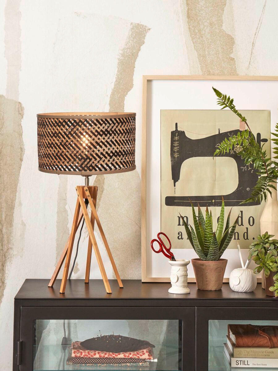 TISCHLEUCHTE GOOD&MOJO 32/56/32 cm - Schwarz/Naturfarben, Trend (32/56/32cm) - Good & Mojo