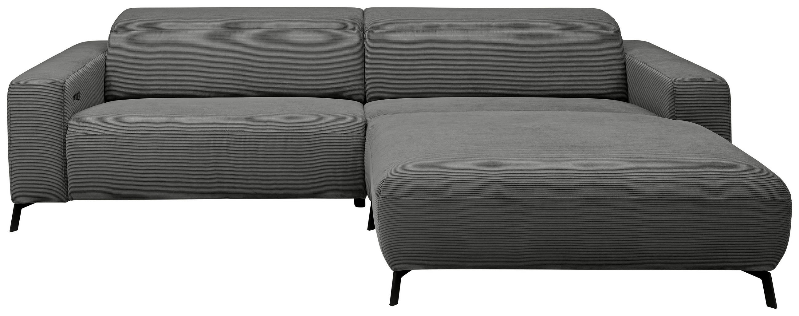 ECKSOFA Anthrazit Feincord  - Anthrazit/Schwarz, Design, Textil/Metall (294/172-177cm) - Pure Home Lifestyle