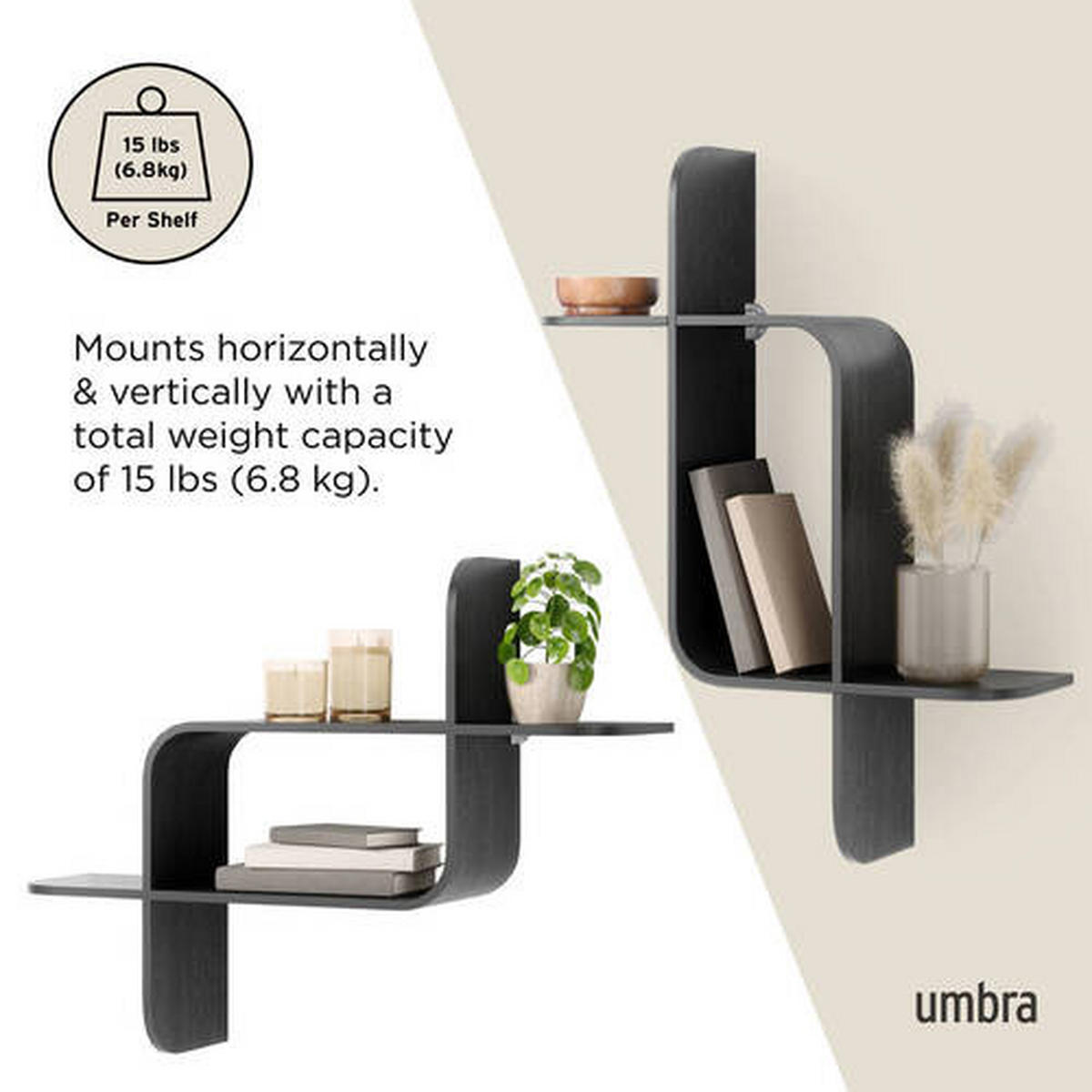 WANDREGAL Buche, Kautschukholz Schwarz  - Schwarz, KONVENTIONELL, Holz (64/48/16cm) - Umbra