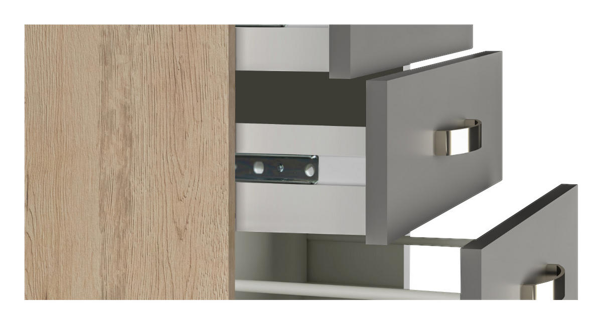 SCHUBKASTENUNTERSCHRANK 50/85/60 cm  in Edelstahlfarben, Dunkelgrau, Eiche San Remo  - Edelstahlfarben/Dunkelgrau, MODERN, Holzwerkstoff/Metall (50/85/60cm) - FlexWell