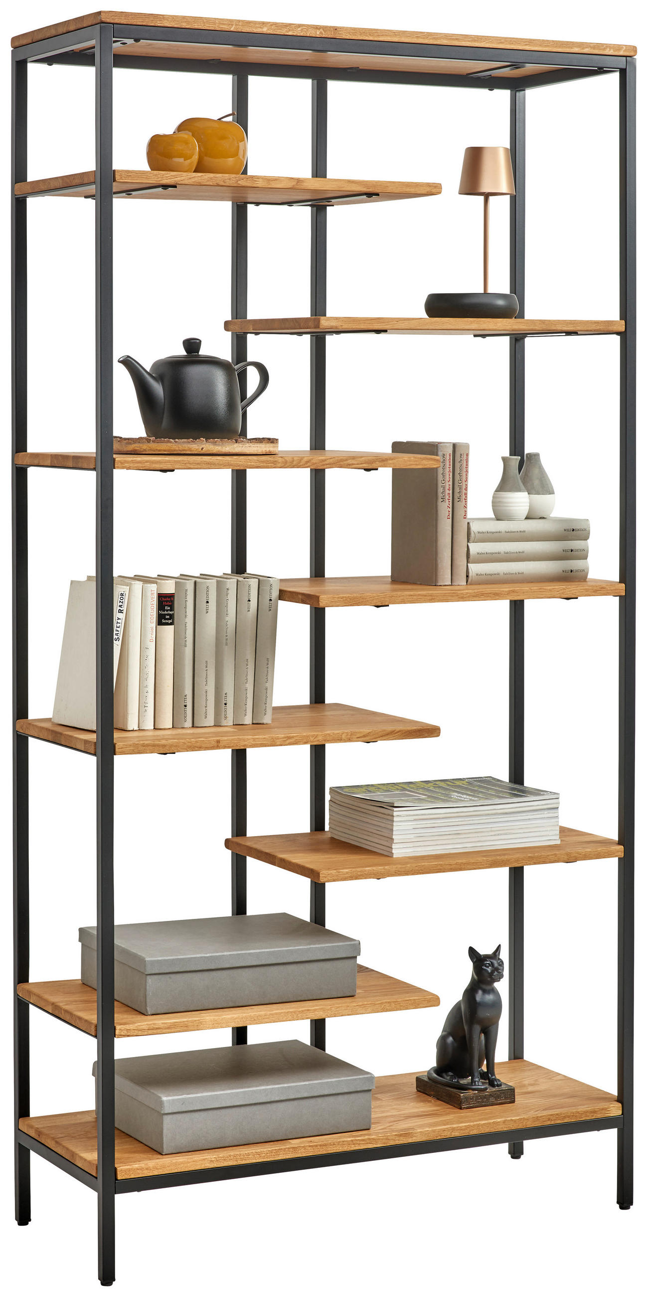REGAL Eiche massiv Eichefarben, Schwarz  - Eichefarben/Schwarz, Trend, Holz/Metall (180/90/35cm) - Landscape