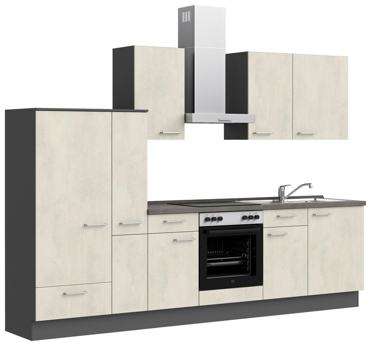 KÜCHENBLOCK Riva 300 cm  in Weiß, Schieferfarben  - Schieferfarben/Edelstahlfarben, MODERN, Holzwerkstoff/Metall (300cm) - Nobilia
