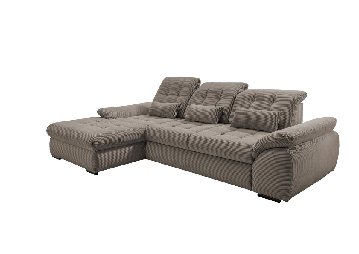 ECKSOFA in Cord Graubraun  - Graubraun/Schwarz, Modern, Textil/Metall (184/314cm) - Livetastic