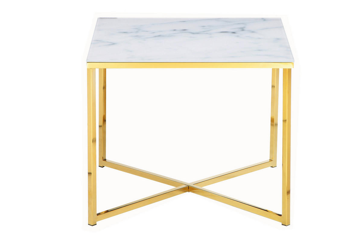 BEISTELLTISCH 50/50/42 cm Weiß, Goldfarben quadratisch  - Goldfarben/Weiß, Design, Glas/Metall (50/50/42cm) - Livetastic