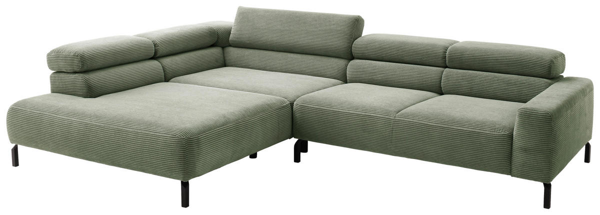 ECKSOFA inkl. Funktion in Cord Grün  - Schwarz/Grün, Modern, Textil/Metall (219/309cm) - Pure Home Lifestyle