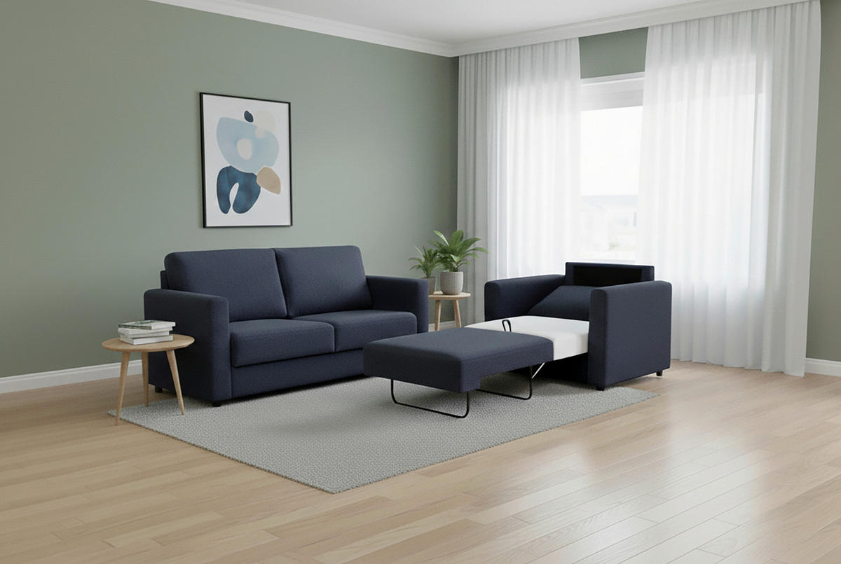 KANAPÉÁGY textil sötétkék  - sötétkék/fekete, Konventionell, textil (178/85/90cm) - Xora