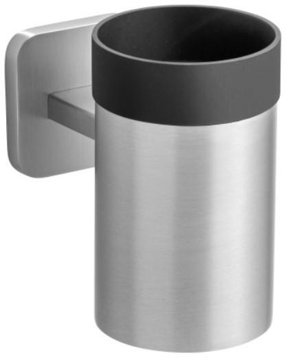 ZAHNPUTZBECHERHALTER PORTO MATT  - Edelstahlfarben/Schwarz, KONVENTIONELL, Kunststoff/Metall (6,5/11/10,5cm) - Wenko