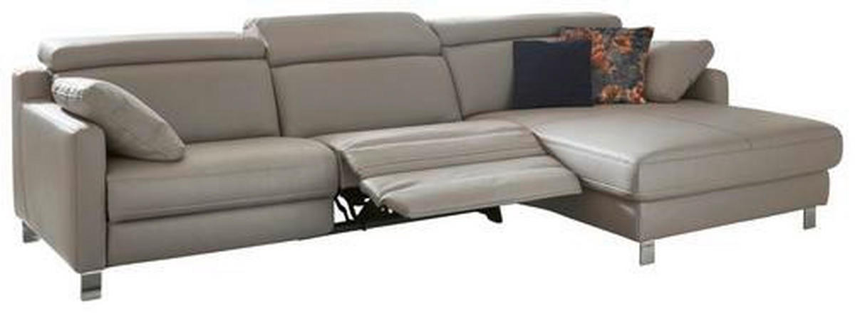 ECKSOFA Grau Echtleder  - Chromfarben/Grau, Design, Leder/Metall (321/176cm) - Valdera
