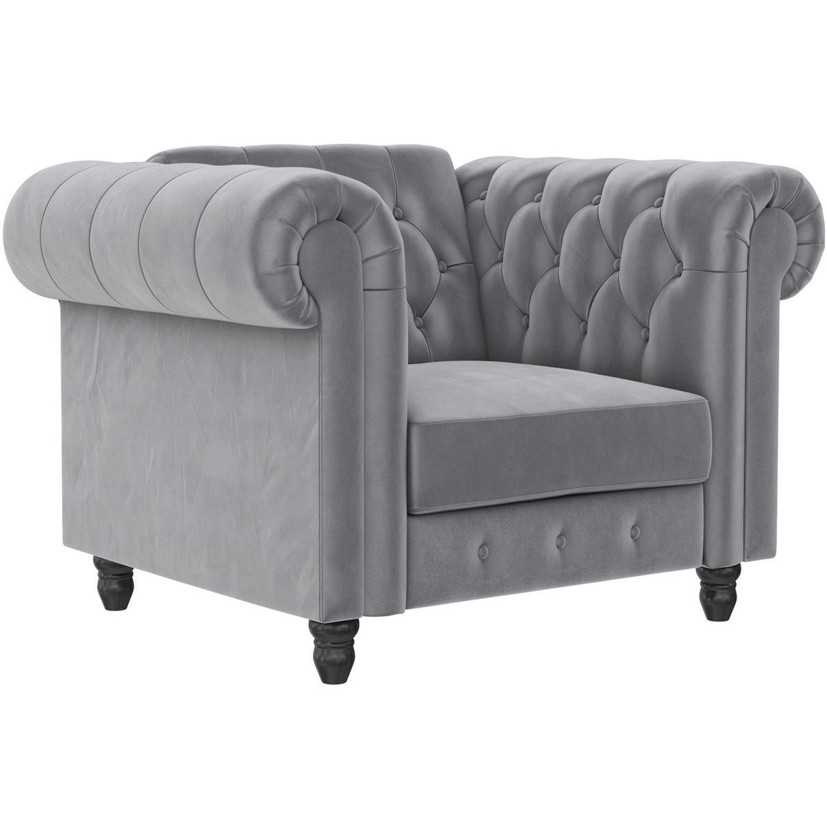 SESSEL in Velours Hellgrau  - Hellgrau/Schwarz, Basics, Holz/Textil (111/83/87cm) - Livetastic