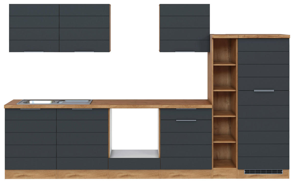 KÜCHENLEERBLOCK 330 cm   in Grau, Eiche Wotan  - Eiche Wotan/Grau, Design, Holzwerkstoff/Metall (330cm) - Held