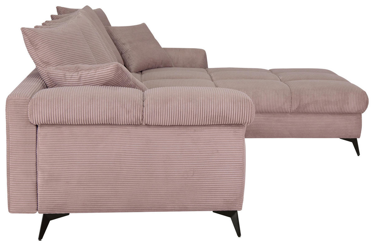 ECKSOFA Rosa Cord Rückenkissen, Armlehnenkissen, Rücken echt  - Schwarz/Rosa, KONVENTIONELL, Textil/Metall (332/231cm) - Carryhome