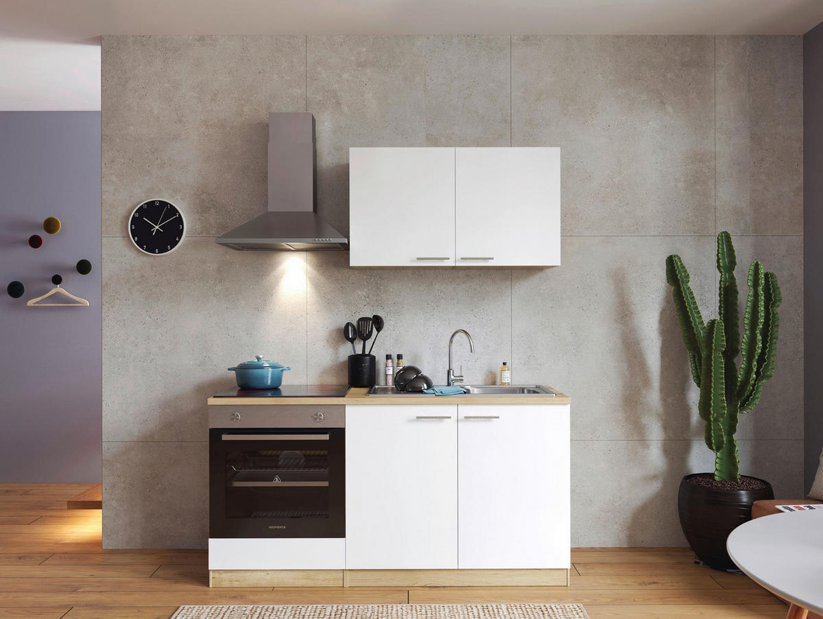 MINIKÜCHE 160 cm   in Weiß  - Eichefarben/Weiß, Design, Holzwerkstoff/Metall (160cm) - Respekta