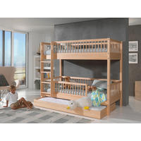 ETAGENBETT 90/200 cm,  in Buchefarben, Absturzsicherung, Leiter, Rollrost, Bettschublade  - Buchefarben/Naturfarben, MODERN, Holz (90/200cm) - Vipack