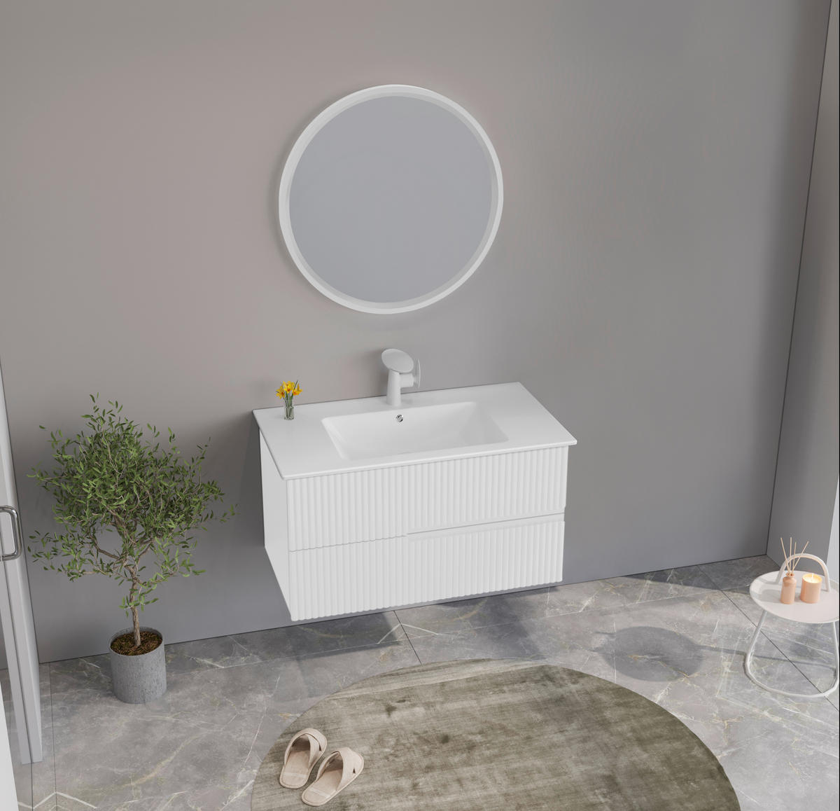 BADEZIMMER 3-teilig  in  - Weiß Hochglanz/Weiß, MODERN, Keramik/Holzwerkstoff (91/126/51cm) - MID.YOU
