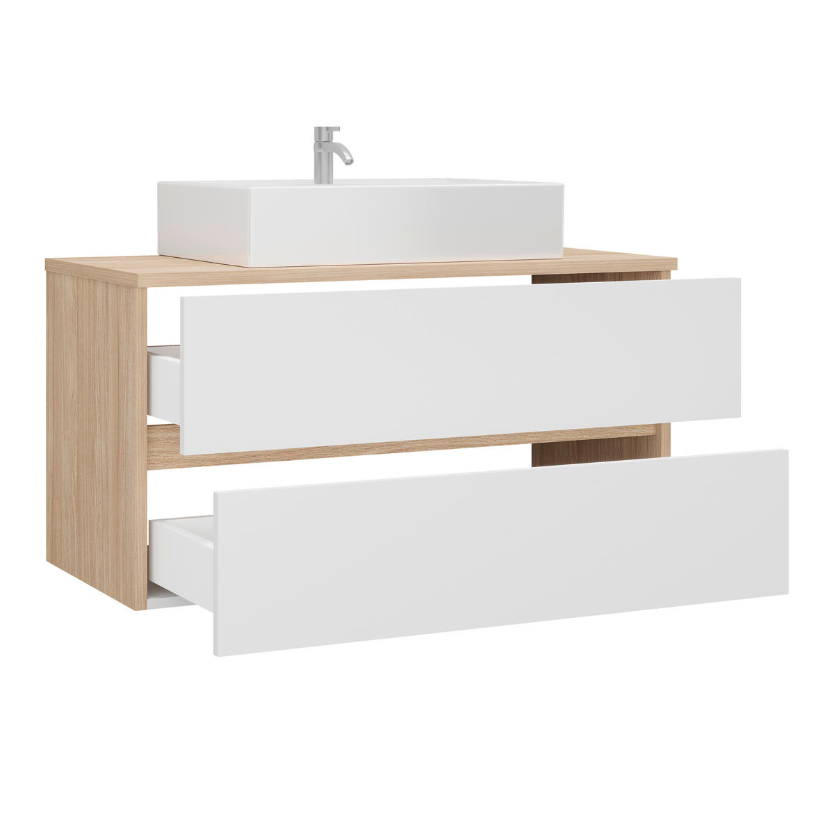 UMIVAL. ENOTA Z UMIVALNIKOM 100/47/54 cm  - bela/visoki sijaj, Basics, leseni material/keramika (100/47/54cm) - Ti'me