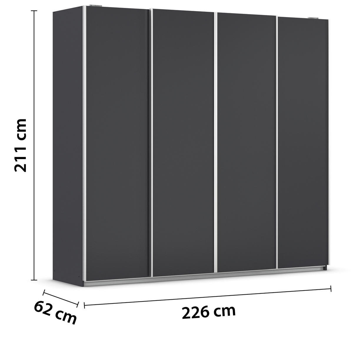 SCHWEBETÜRENSCHRANK in Dunkelgrau  - Dunkelgrau/Alufarben, Modern, Holzwerkstoff/Metall (226/211/62cm) - Rauch Möbel