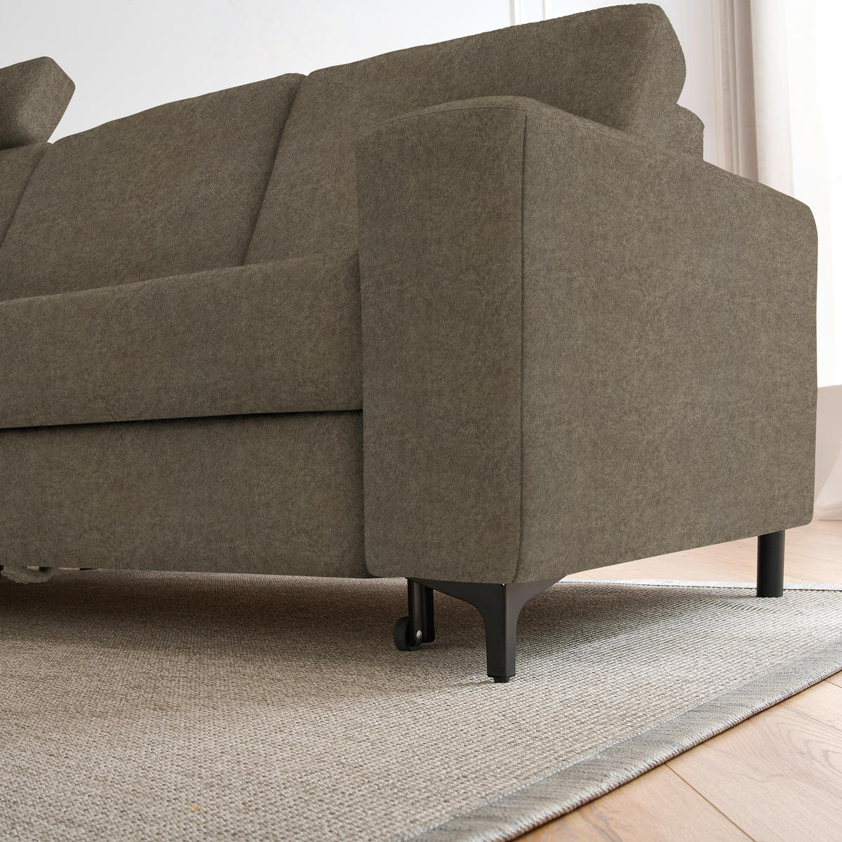 ECKSOFA in Velours Braun  - Schwarz/Braun, Konventionell, Textil/Metall (167/247cm) - Stylife