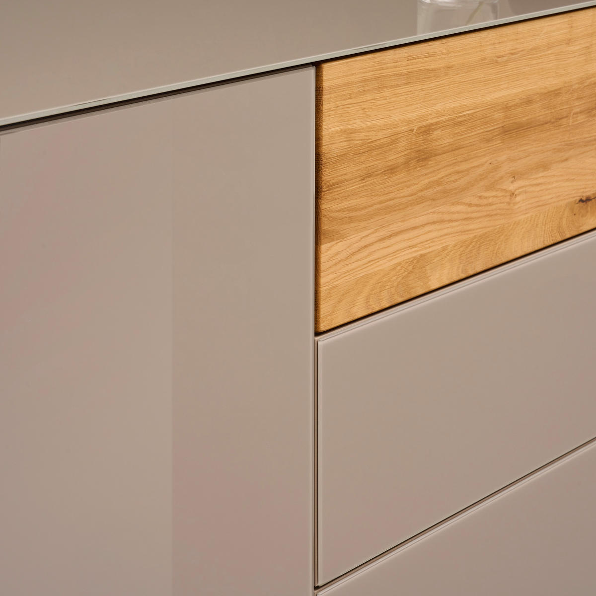 LOWBOARD Taupe, Eichefarben  207/69/42 cm  - Taupe/Eichefarben, Design, Glas/Holz (207/69/42cm) - Novel