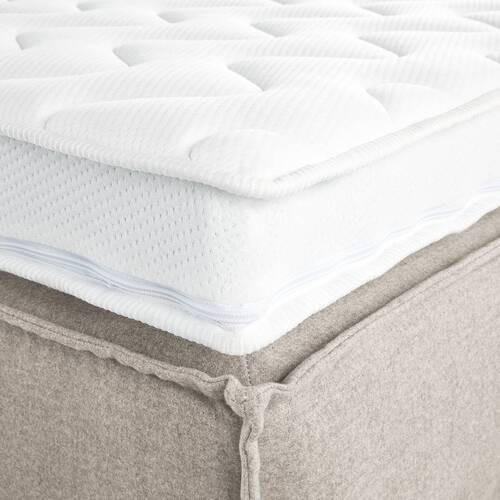 Thumbnail - home24 Boxspringbett Kinx, Beige, Textil, H2 + H3, 7-Zonen, Höhe ca. 24 cm, 140x200 cm, gepolstertes Kopfteil, Topper du...