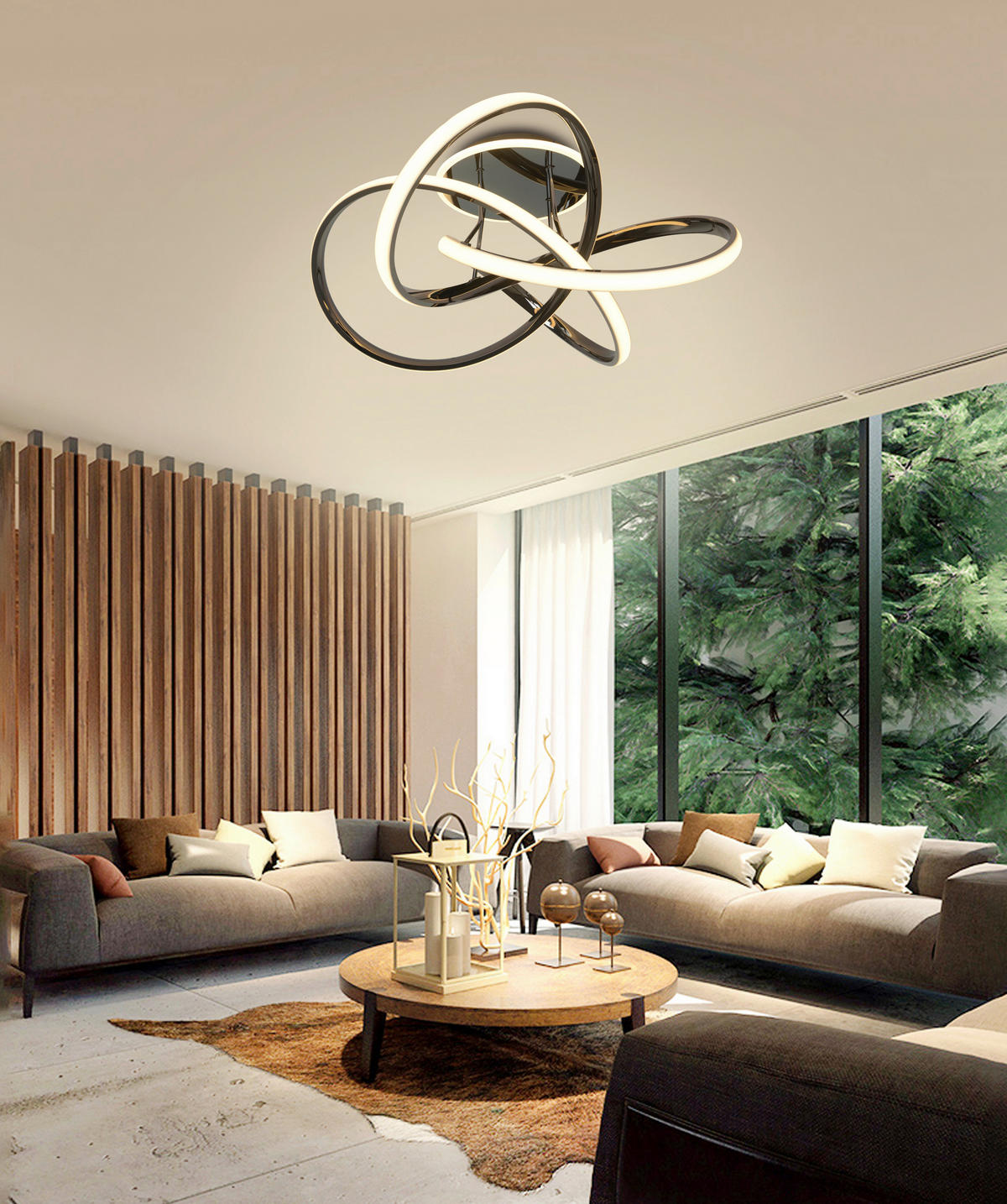 LED-DECKENLEUCHTE 65/34,5 cm   - Schwarzchrom, Design, Kunststoff/Metall (65/34,5cm)