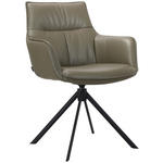 ARMLEHNSTUHL  Lederauswahl, Sitzfläche 360° drehbar, automatische Rückholfunktion  Echtleder  - Schwarz/Olivgrün, Design, Leder/Metall (60/89/63,5cm) - Novel