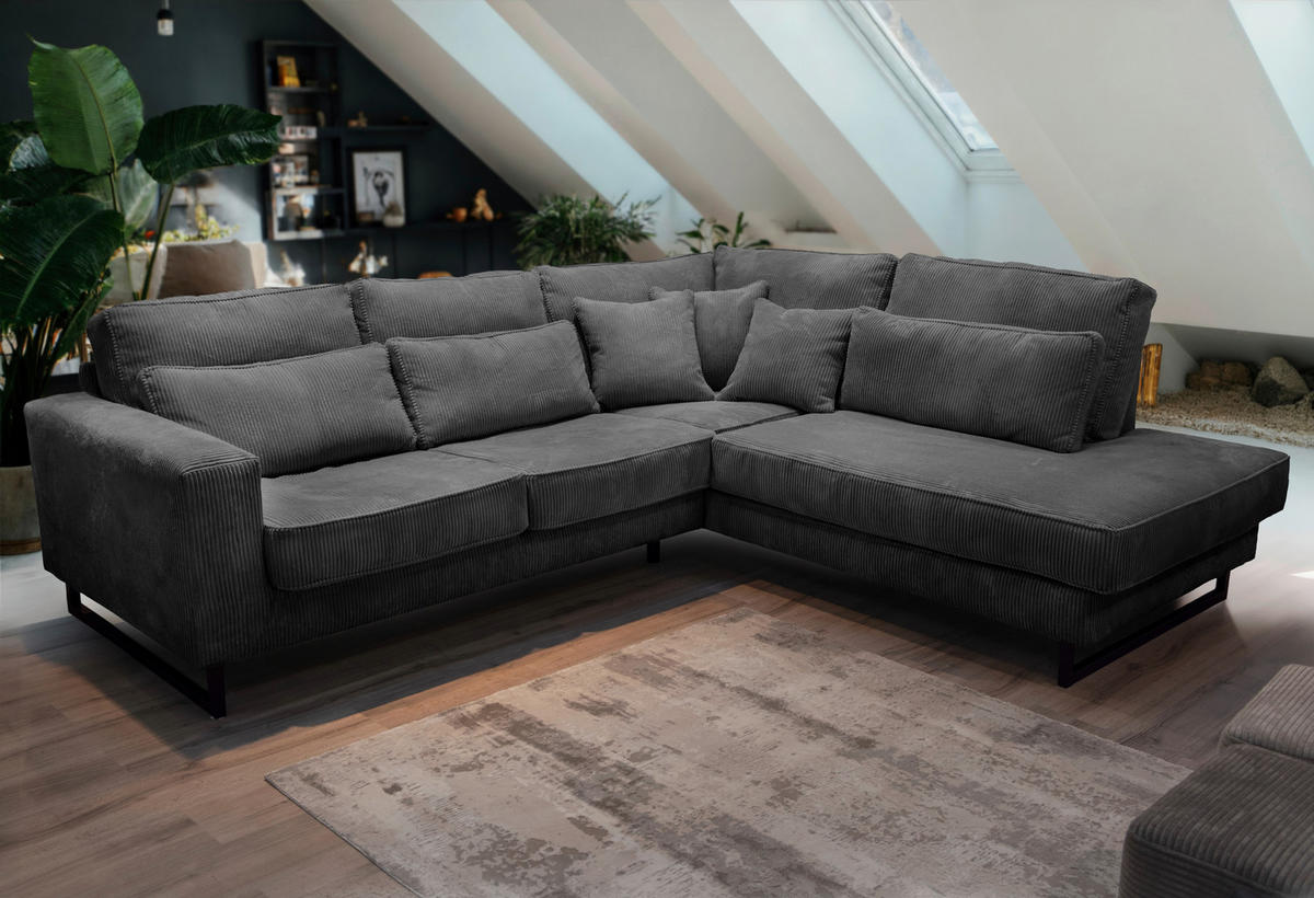 ECKSOFA ICON Anthrazit Cord Zierkissen, Rückenkissen, Nierenkissen  - Anthrazit/Schwarz, KONVENTIONELL, Textil/Metall (284/253cm) - Livetastic