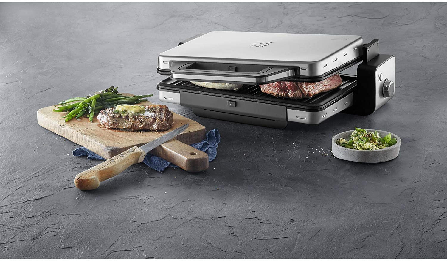 KONTAKTGRILL 1800-2100 W - Silberfarben/Schwarz, Design, Metall (45/13,6/36,6cm) - WMF