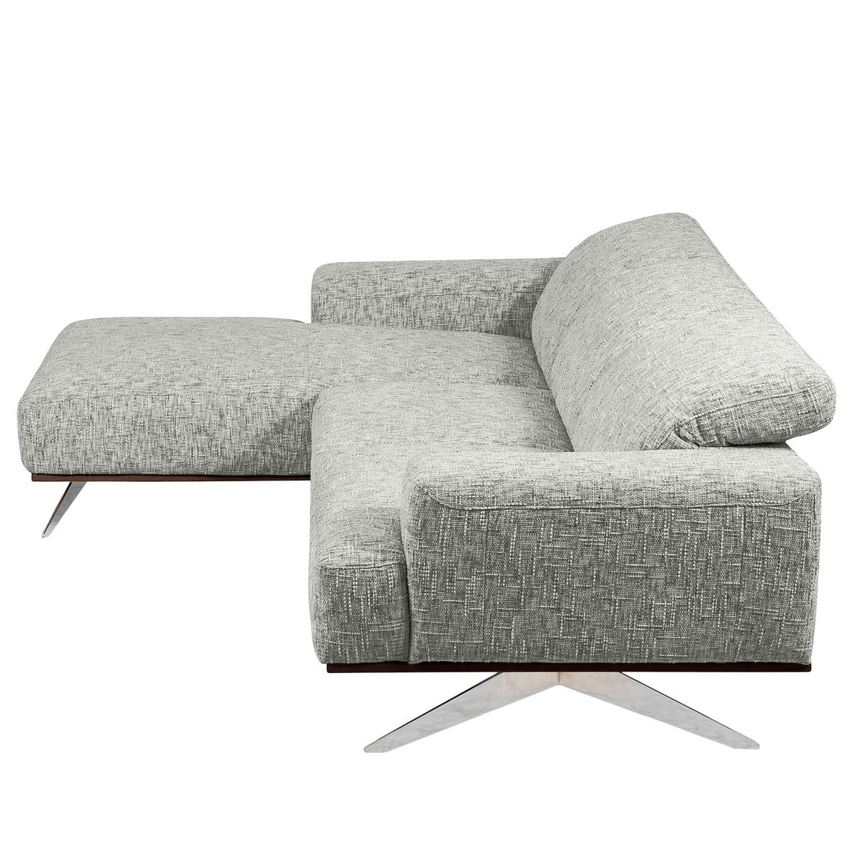 ECKSOFA PORTLAND Grau Struktur Kopfteilverstellung  - Chromfarben/Dunkelbraun, Design, Holz/Textil (187/295cm) - Livetastic