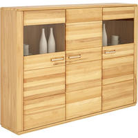 HIGHBOARD  in 179/131/38 cm  - Edelstahlfarben/Buchefarben, KONVENTIONELL, Glas/Holz (179/131/38cm) - Novel