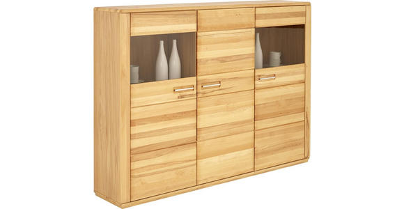 HIGHBOARD in 179/131/38 cm - Edelstahlfarben/Buchefarben, KONVENTIONELL, Glas/Holz (179/131/38cm) - Novel
