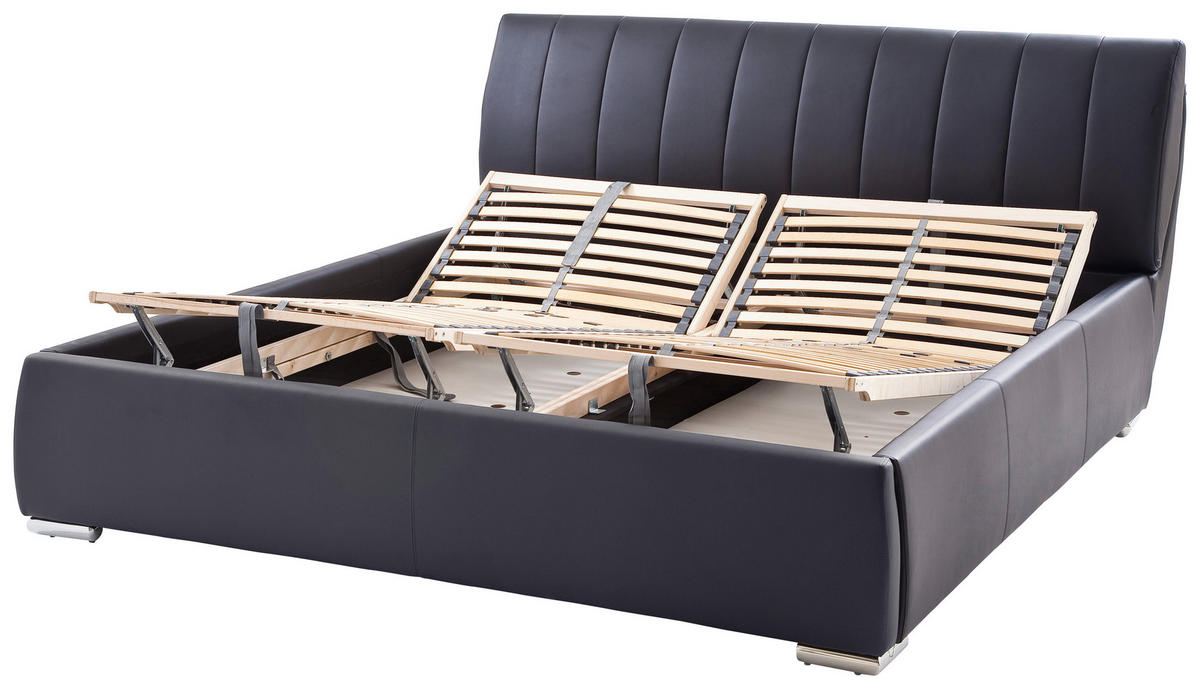 POLSTERBETT Lattenrost, Bettkasten Schwarz 180/200 cm  - Chromfarben/Schwarz, Design, Holz/Textil (180/200cm) - Livetastic