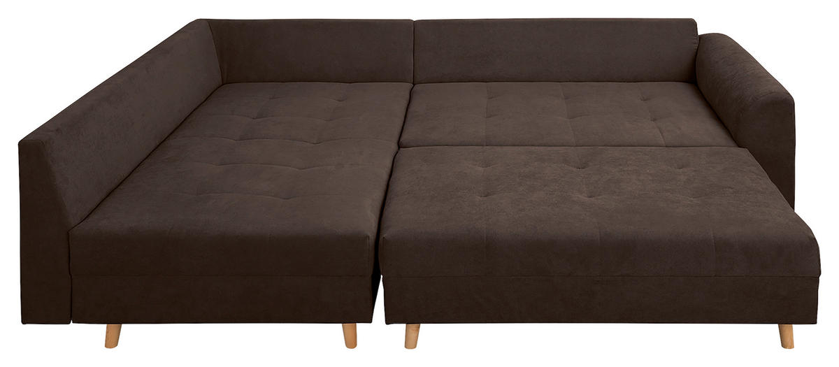 ECKSOFA inkl. Hocker Ariella in Mikrofaser Graubraun  161/231 cm  - Graubraun/Naturfarben, Design, Holz/Textil (161/231cm) - Livetastic