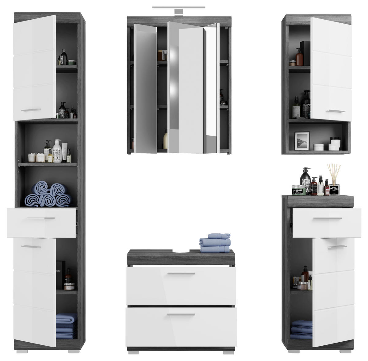 BADEZIMMER 5-teilig  in 134 cm  - Weiß Hochglanz, MODERN, Holzwerkstoff/Kunststoff (134cm) - MID.YOU