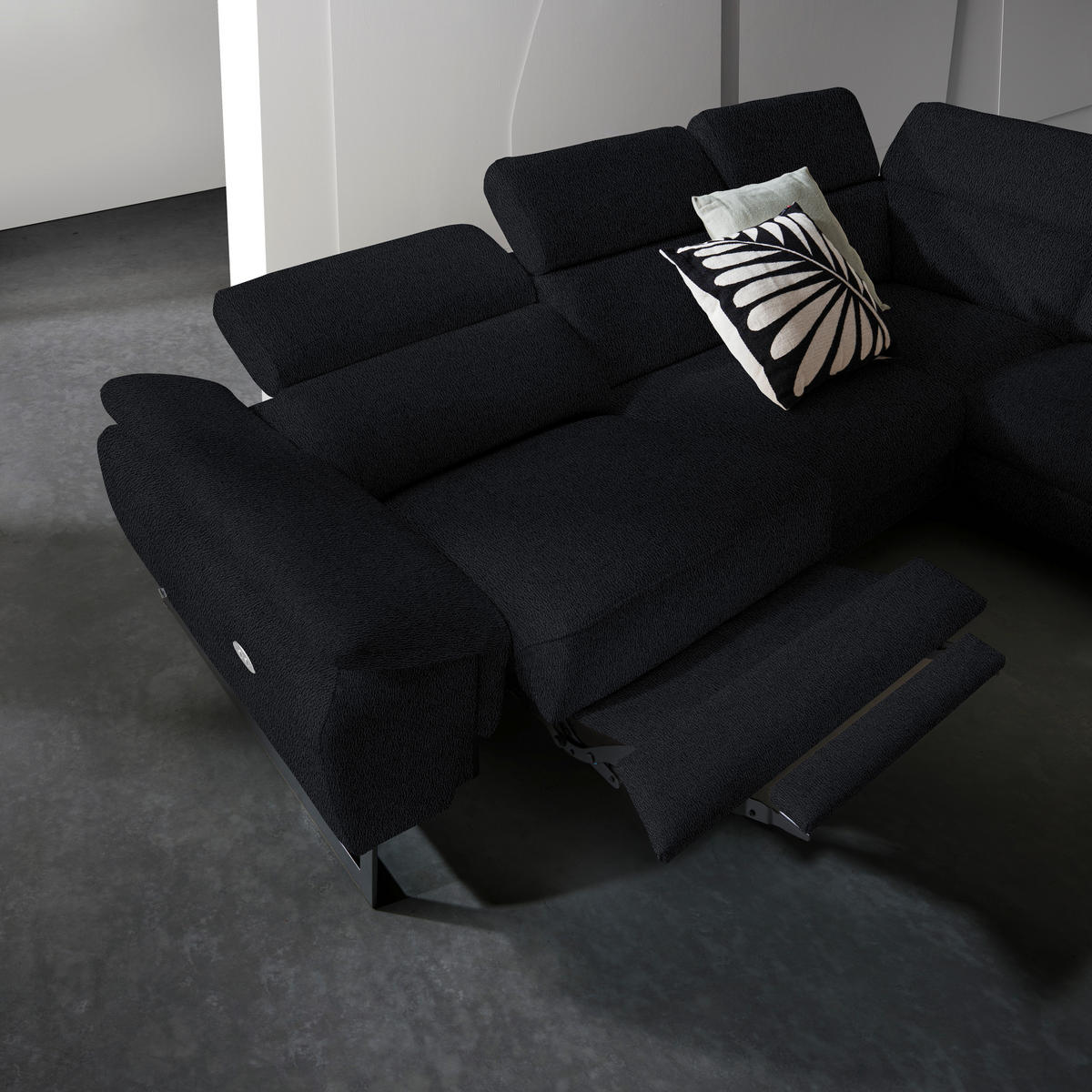 ECKSOFA Echtleder Schwarz  - Schwarz, Design, Leder/Metall (225/281cm) - Celina Home