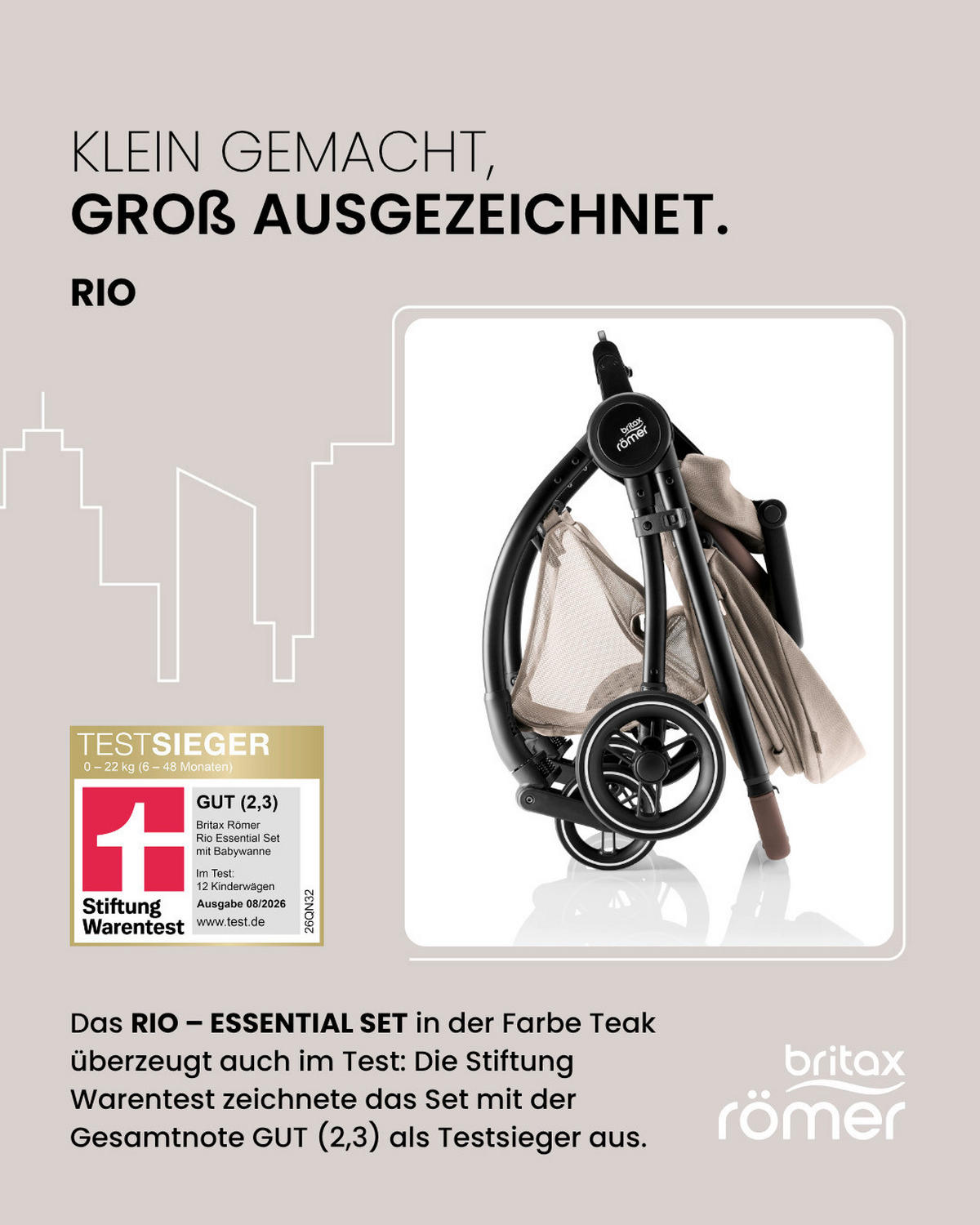 KINDERWAGEN Rio  - Hellbraun/Grau, Basics, Textil/Metall (55/120/93cm) - Britax Römer Diamond