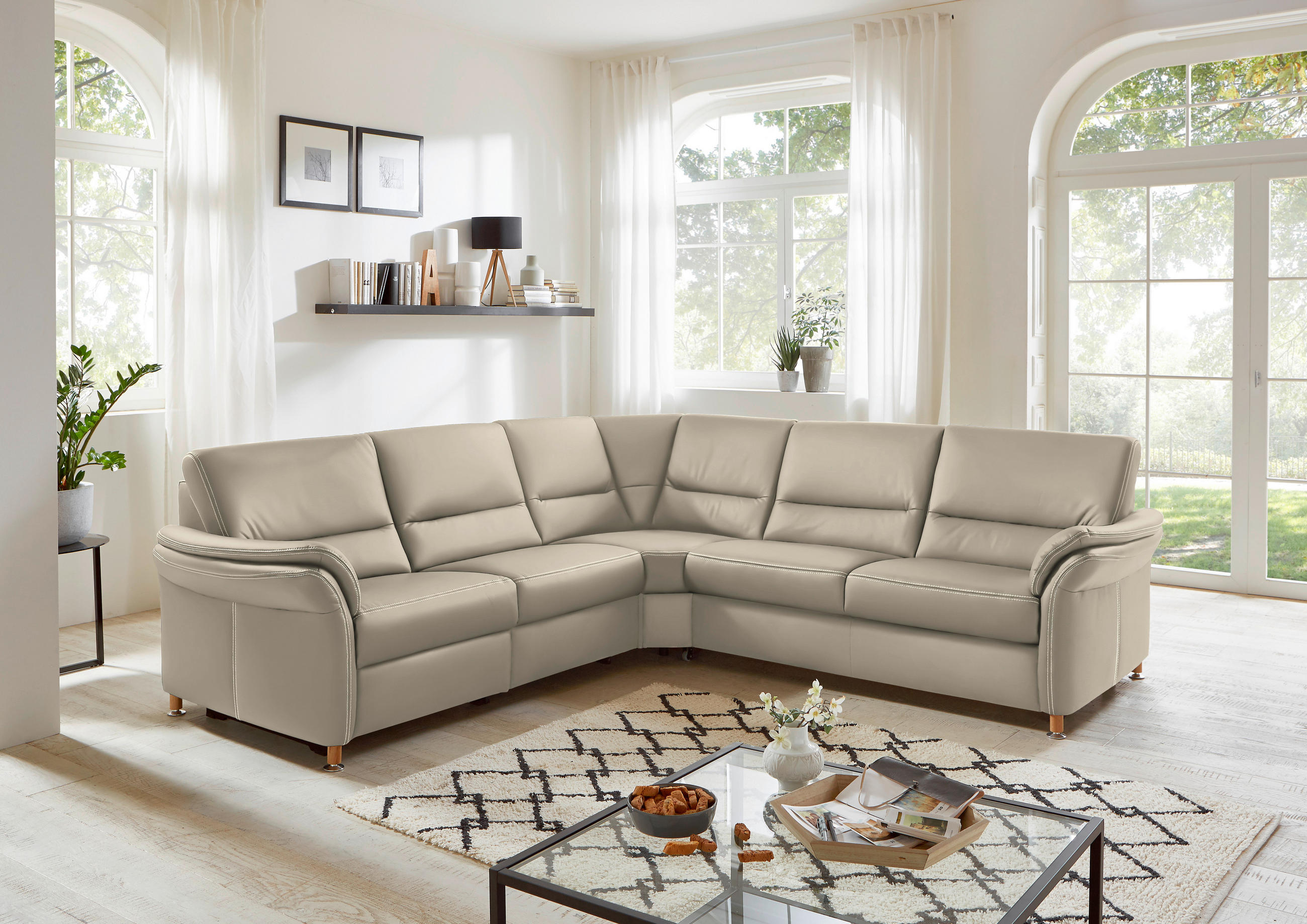 ECKSOFA in Echtleder Creme  - Eichefarben/Beige, Konventionell, Leder/Holz (262/262cm) - Beldomo Premium