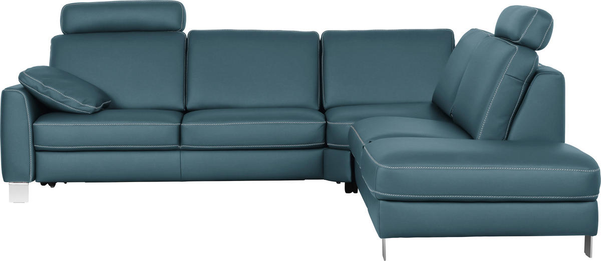 ECKSOFA in Echtleder Blau  - Chromfarben/Blau, Konventionell, Leder/Metall (272/245cm) - Valdera