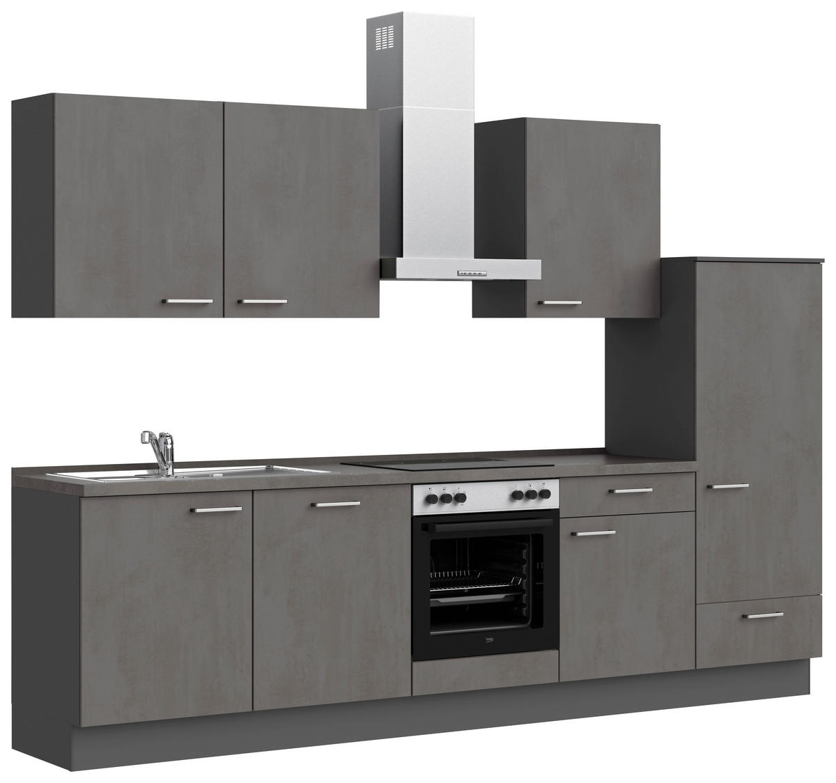 KÜCHENBLOCK Riva 300 cm  in Schieferfarben  - Schieferfarben/Edelstahlfarben, MODERN, Holzwerkstoff/Metall (300cm) - Nobilia
