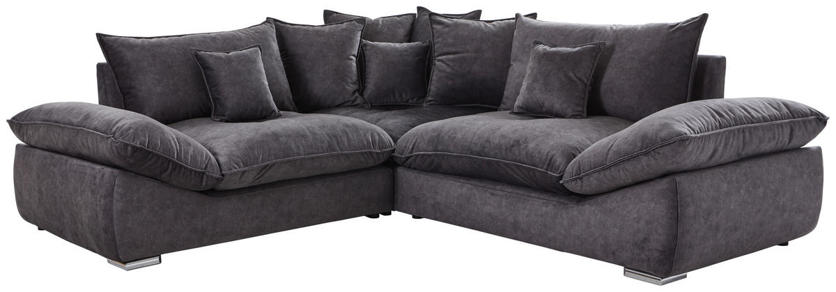ECKSOFA Graphitfarben Velours  - Chromfarben/Graphitfarben, KONVENTIONELL, Kunststoff/Textil (247/247cm) - Carryhome