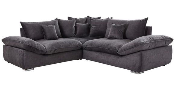 ECKSOFA Graphitfarben Velours  - Chromfarben/Graphitfarben, KONVENTIONELL, Kunststoff/Textil (247/247cm) - Carryhome